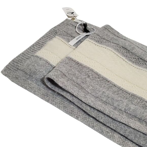 NEW TALBOTS 100% CASHMERE Scarf 72"X8.5" Gray Cream Stripe Sweater Cable Knit - Picture 1 of 4